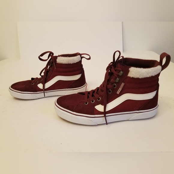 Vans Guard Women's Filmore High Top Sneakers Red Suede Sherpa Size 8 - Picture 5 of 16